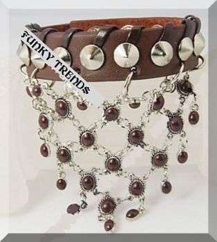 BROWN GENUINE LEATHER STUDDED STRAP BRACELET