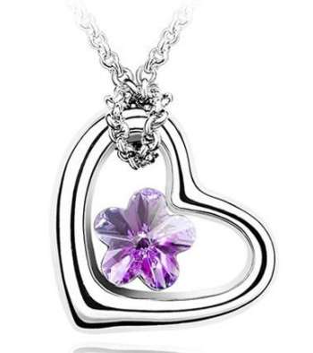 ROMANTIC LOVE HEART CRYSTAL PENDANT & CHAIN - PURPLE