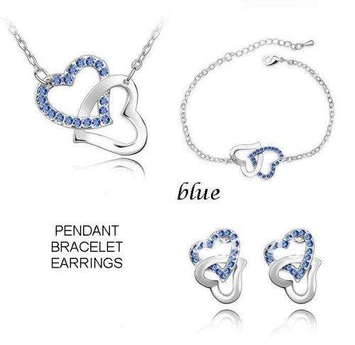 CRYSTAL HEART 3 PIECE JEWELRY SET - NAVY