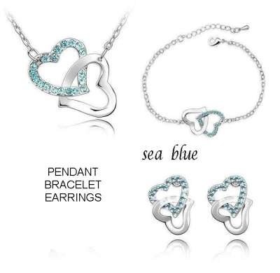 SWAROVSKI ELEMENTS HEART 3 PIECE JEWELRY SET - SEA BLUE