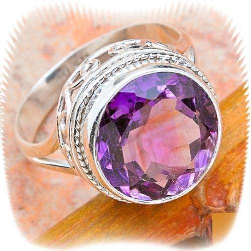 SOLID 925 STERLING SILVER FACETED AMETHYST RING - SIZE 8.5