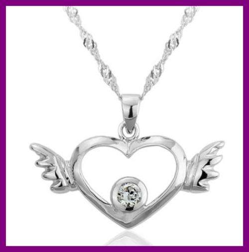 *R1* - SOLID 925 STERLING SILVER HEART WINGS PENDANT AND CHAIN