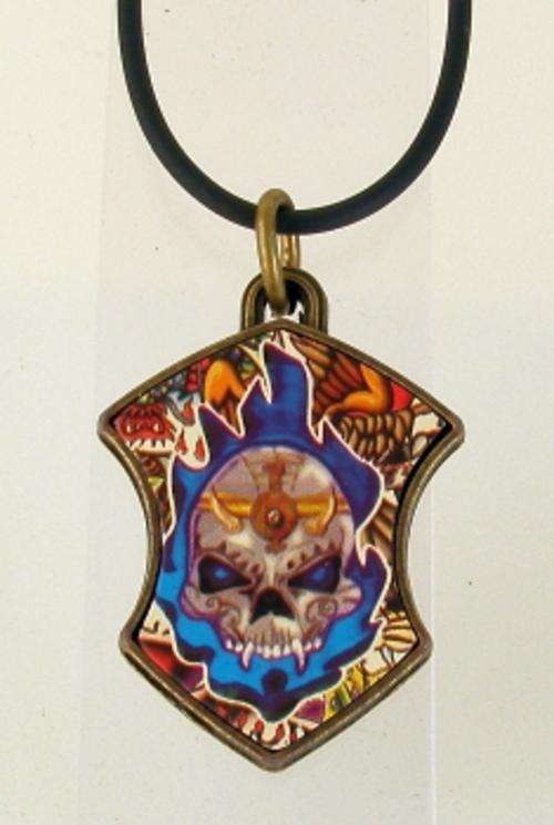 "SKULL IN FLAMES" PENDANT ON CORD NECKLACE