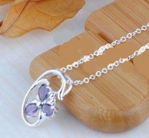 ELEGANT AMETHYST FLOWER 925 SILVER EP PENDANT & CHAIN