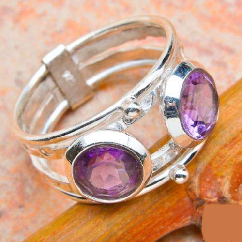 *R1* - SOLID 925 STERLING SILVER FACETED AMETHYST RING - SIZE 7.75