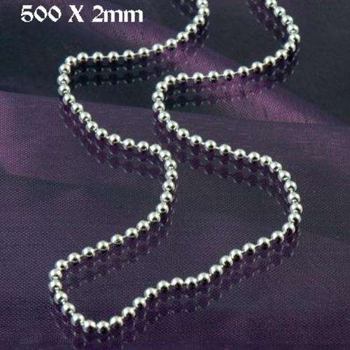 925 STERLING SILVER EP BALL CHAIN - 500mm x 2mm
