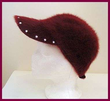 WINTER FURRY BURGUNDY CAP WITH RHINESTONE DETAIL
