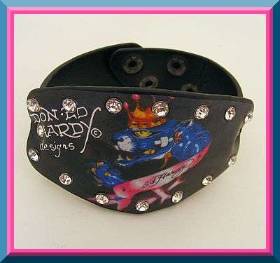 BLACK LEATHER ED HARDY WRIST BAND