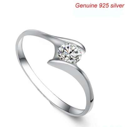 SOLID 925 STERLING SILVER CZ SOLITAIRE RING - SIZE: 8