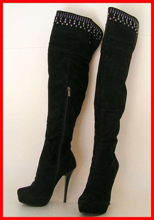 SIZE: 5 - THIGH HIGH BLACK BEADED BOOTS FORM BIRINBAU ITALY