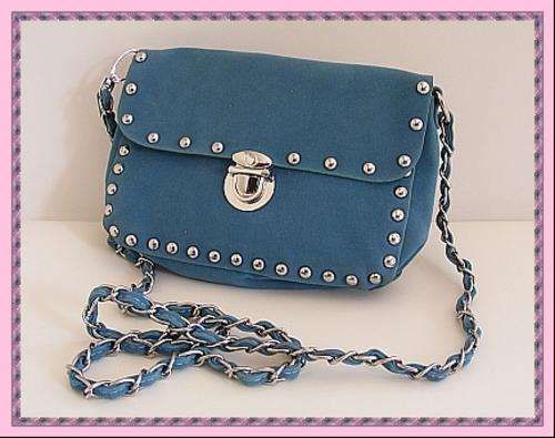 *R1* - PERFECT SIZE STUDDED HANDBAG WITH LONG STRAP - TURQUOISE