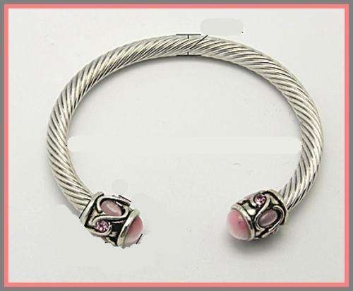 *Free Shipping* - SILVER PINK CATS EYE AND CRYSTAL BRACELET