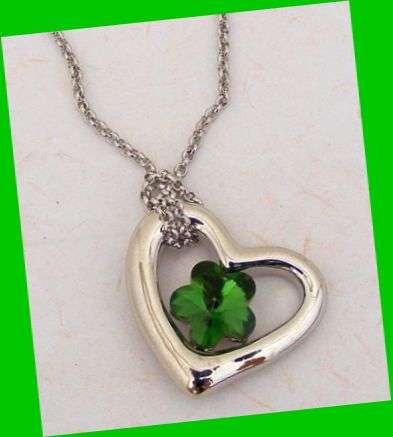 ROMANTIC LOVE HEART AUSTRIA CRYSTAL PENDANT & CHAIN - GREEN