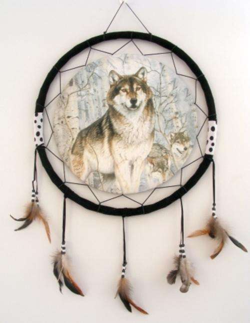 BEAUTIFUL LARGE BLACK WOLF DREAMCATCHER