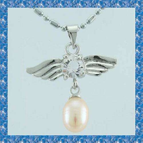 *R1* - PINK FRESH WATER PEARL WINGS PENDANT & CHAIN