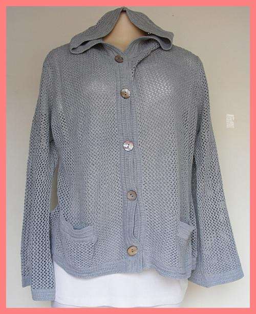 LIGHTWEIGHT LOOSE FIT GREY HOODED CARDIGAN - SIZE: L
