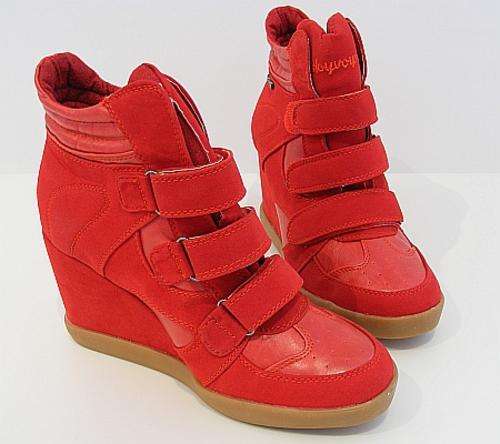 RED WEDGE HEEL FANCY SNEAKERS - SIZE: 7 ONLY