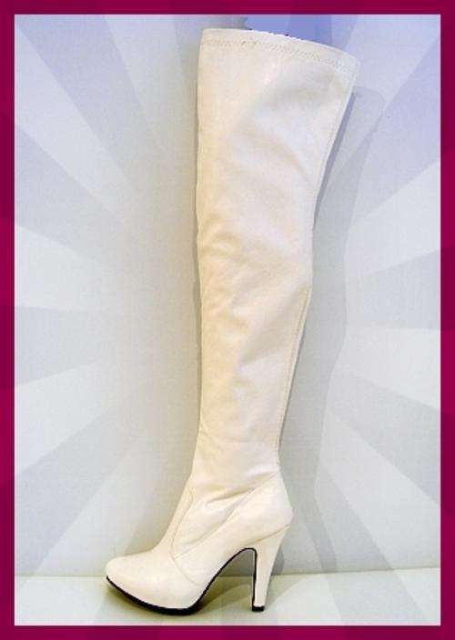 SIZE: 4 - SHOWSTOPPER THIGH HIGH WHITE BOOTS