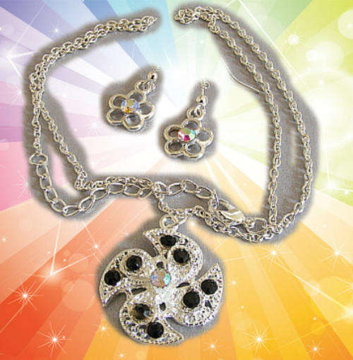 STUNNING FASHION NECKLACE AND EARRINGS SET - BLACK