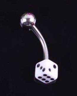 WHITE DICE STAINLESS STEEL BELLY RING