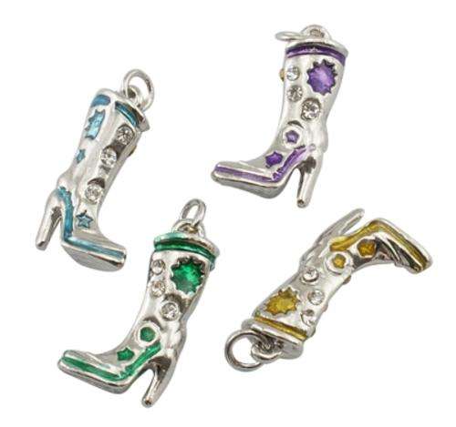 10 x SILVER RHINESTONE BOOT CHARMS