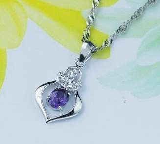 GORGEOUS DAINTY SOLID 925 STERLING SILVER AMETHYST PENDANT AND CHAIN