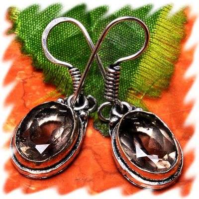 925 STERLING SP SMOKEY QUARTZ GEMSTONE EARRINGS