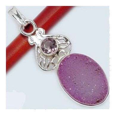 MYSTERIOUS LILAC AGATE DRUZY SOLID 925 STERLING SILVER PENDANT