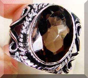 SMOKEY QUARTZ925 STERLING SILVER OVERLAY RING - SIZE: 9