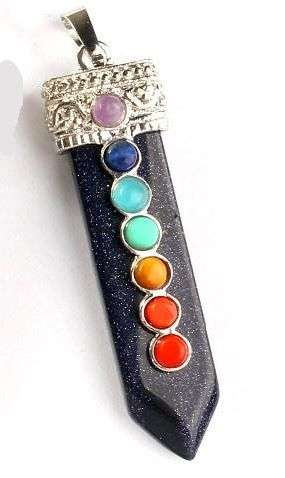 FREE SHIPPING - *Free Chain* - BLUE GOLDSTONE 7 CHAKRA SWORD PENDANT