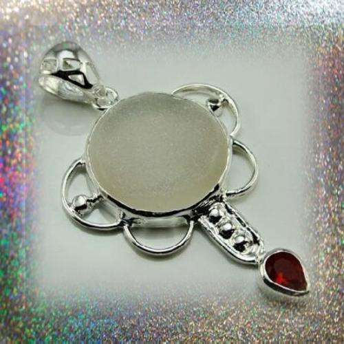 NATURAL AGATE DRUZY RUBY 925 STERLING SILVER EP PENDANT