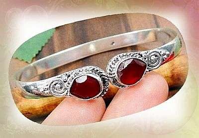 *Free Shipping* HANDCRAFTED GARNET 925 SILVER CUFF BRACELET