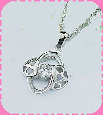 SOLID 925 STERLING SILVER SIM DIAMOND PENDANT AND CHAIN