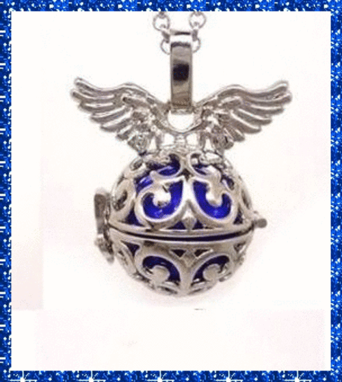 *Free Shipping* - STUNNING WINGS CHIME BALL PENDANT AND CHAIN - NAVY BLUE
