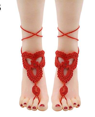 *BOHEMIAN COLLECTION* 1 Pair of Red Crochet Barefoot Sandals