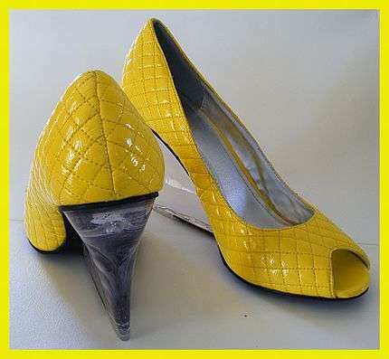 SIZE: 7 - STUNNING YELLOW SHOES WITH CLEAR PERSPEX WEDGE HEEL BY ZOOM