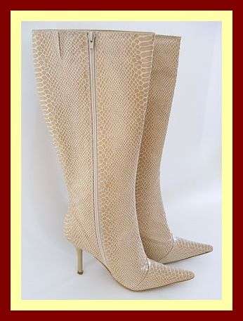 SIZE :6 - SEXY CREAM FAUX SNAKE FULL LENGTH BOOTS BY PLUM