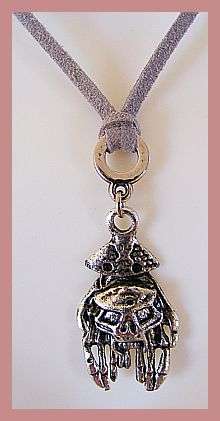 AWESOME SILVER SKULL PENDANT ON GREY LEATHER CHAIN