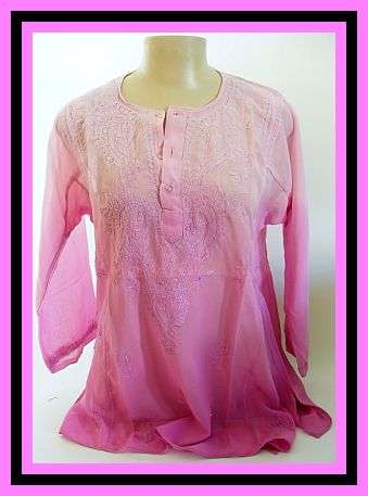 PINK CHIFFON EMBROIDED TOP - MEDIUM