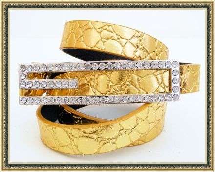 STUNNING THIN GOLD BELT WITH SILVER AND DIAMANTE BUCKLE - 110CM