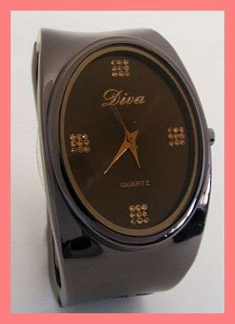 OH SO CHIC BLACK & DIAMANTE DIVA BRACELET WATCH