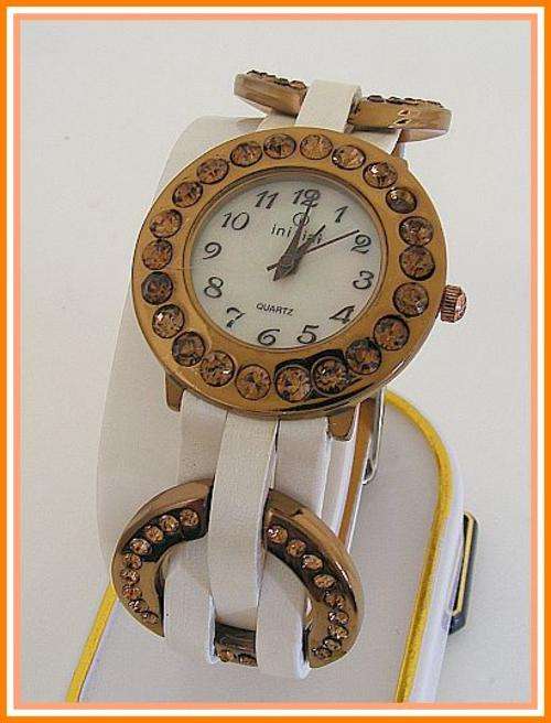STUNNING INITIAL WHITE STRAP WATCH WITH AMBER CRYSTALS