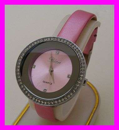 GORGEOUS PINK STRAP WITH ROUND SILVER AND PINK FACE WATCH