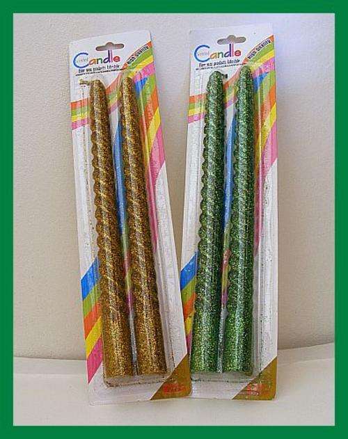+++SALE+++4 SCENTED GLITTER SPIRAL CANDLES - GREEN / GOLD