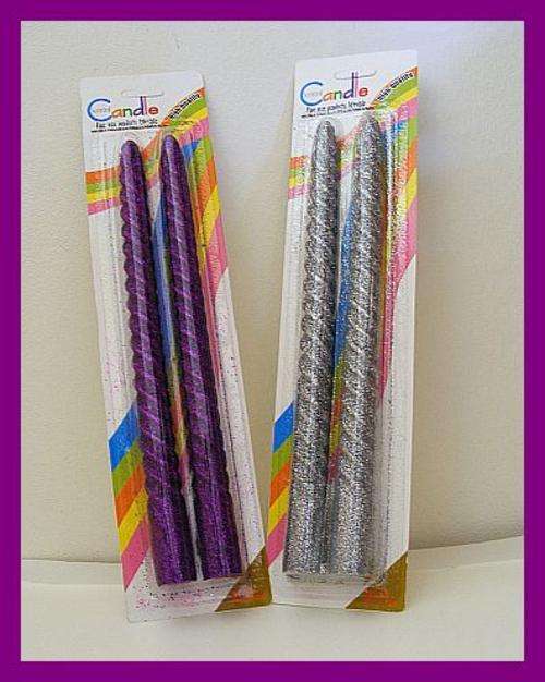 +++SALE+++4 SCENTED GLITTER SPIRAL CANDLES - PURPLE / SILVER
