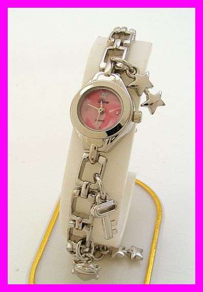 GORGEOUS CHARM BRACELET WATCH WITH PINK FACE