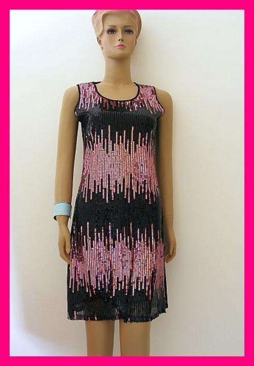 GORGEOUS PINK & BLACK SEQUINED DRESS / LONG SHIRT - MEDIUM