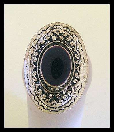 ANTIQUE STYLE METAL RING WITH PURPLE ENAMEL - ADJUSTABLE