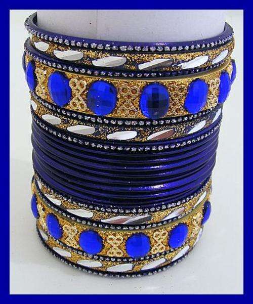 SET OF 22 BLUE & GOLD BANGLES - IMPORTED FROM INDIA