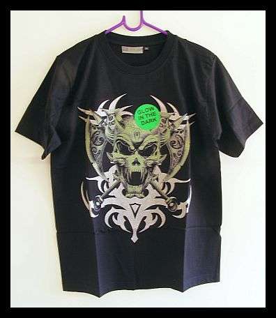 BLACK GLOW IN THE DARK SKULL T-SHIRT - MEDIUM